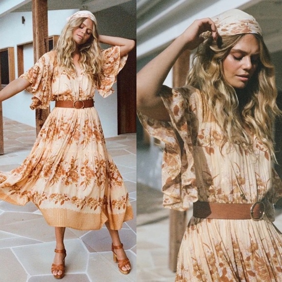 Spell & The‎ Gypsy Coco Lei Mumu Midi Bohemian Dress, Gold - Size S - Picture 1 of 16